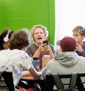 Upward Bound students eating lunch in the cafeteria